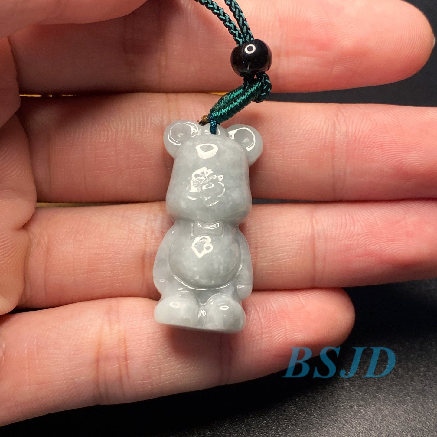 Cute Bear pendant Natural Green Grade A Jade Burma Jadeite 3d cartoon earrings  bead hand Carved Myanmar jade Pendant necklace jade gift