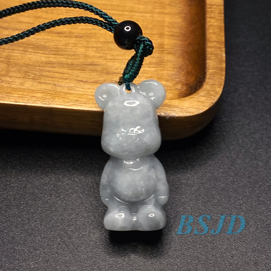 Cute Bear pendant Natural Green Grade A Jade Burma Jadeite 3d cartoon earrings  bead hand Carved Myanmar jade Pendant necklace jade gift