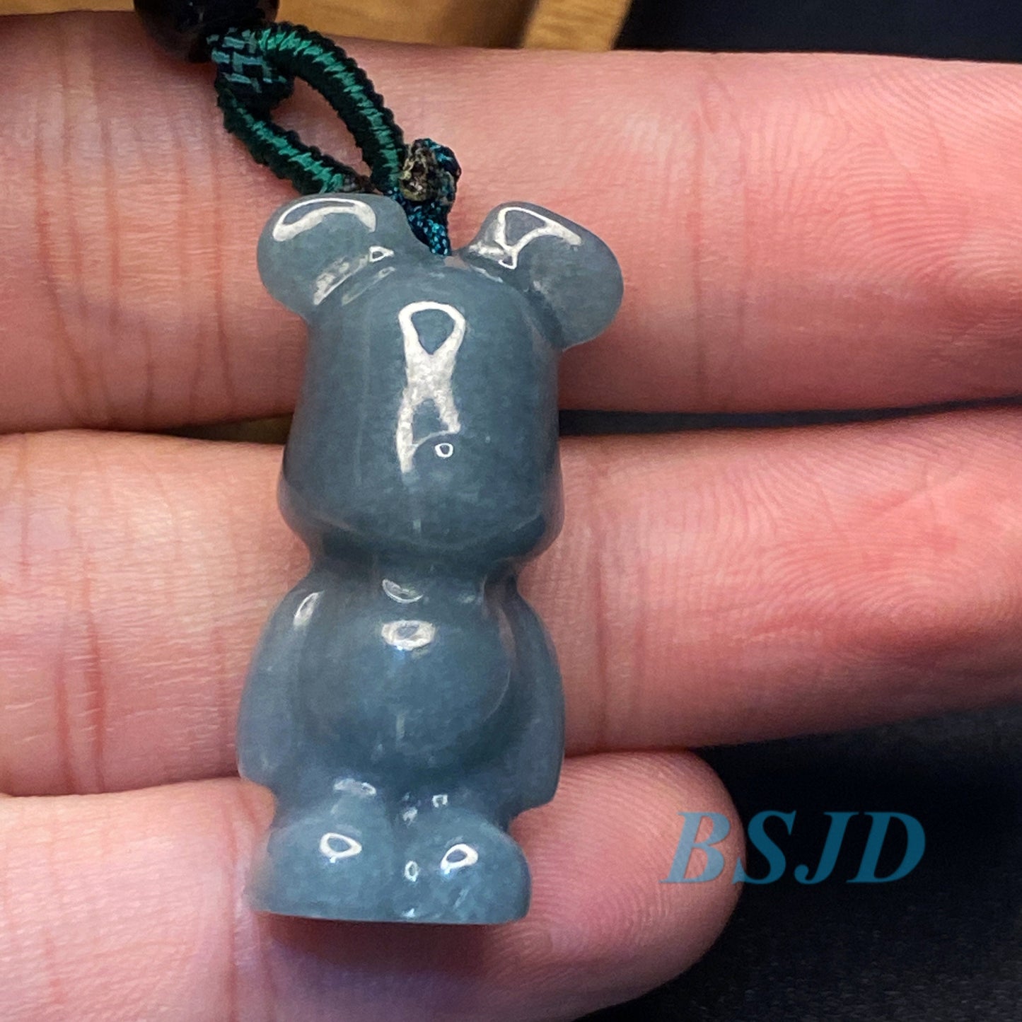 Cute Bear Natural Blue Grade A Jade Guatemala Jadeite 3d cartoon earrings  bead hand Carved Myanmar jade Pendant necklace jade gift