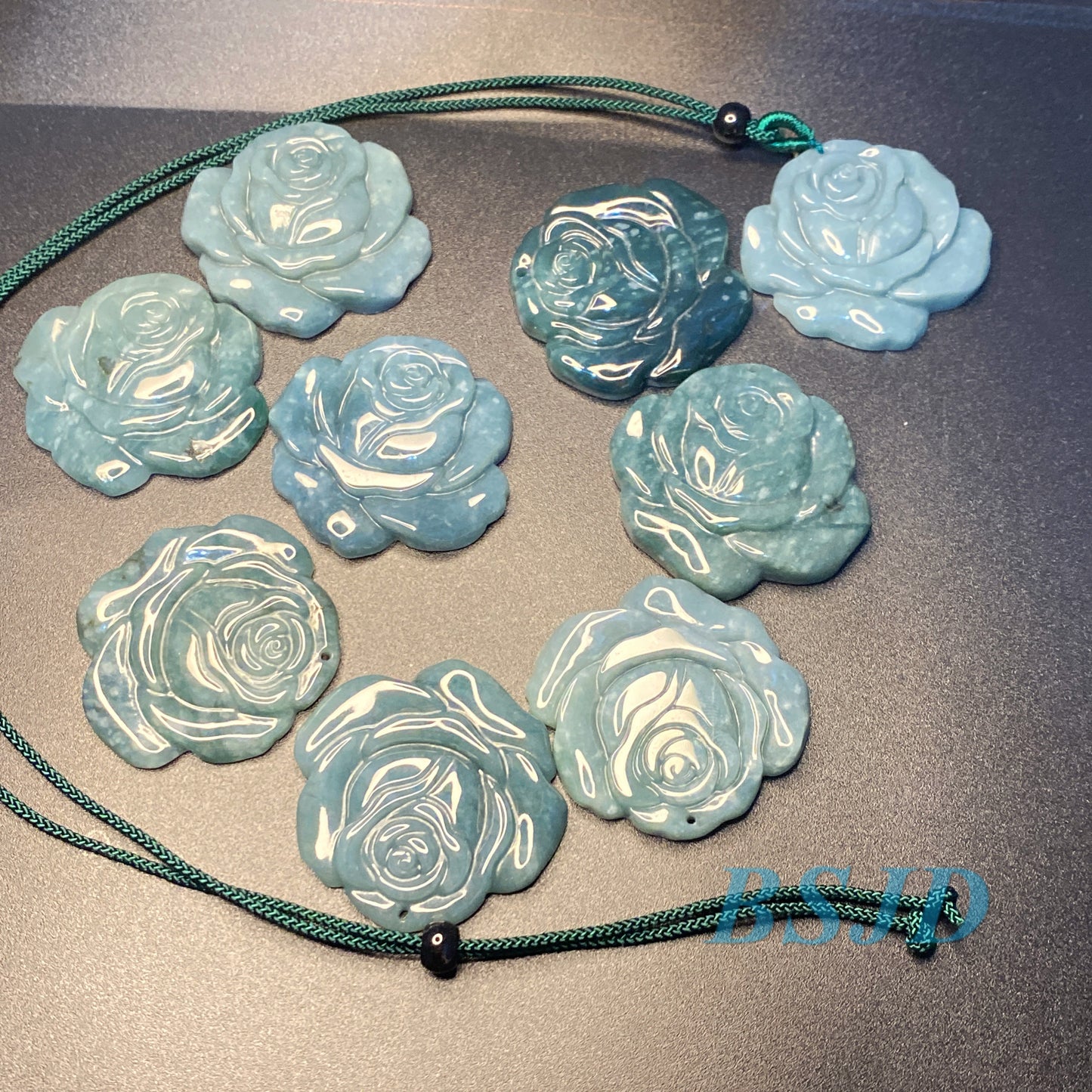 Wholesale Rose flowers Grade A Jade BLUE  jadeite Beads Flower pendant Type A jade Ice Myanmar Jadeite DIY necklace earrings gift