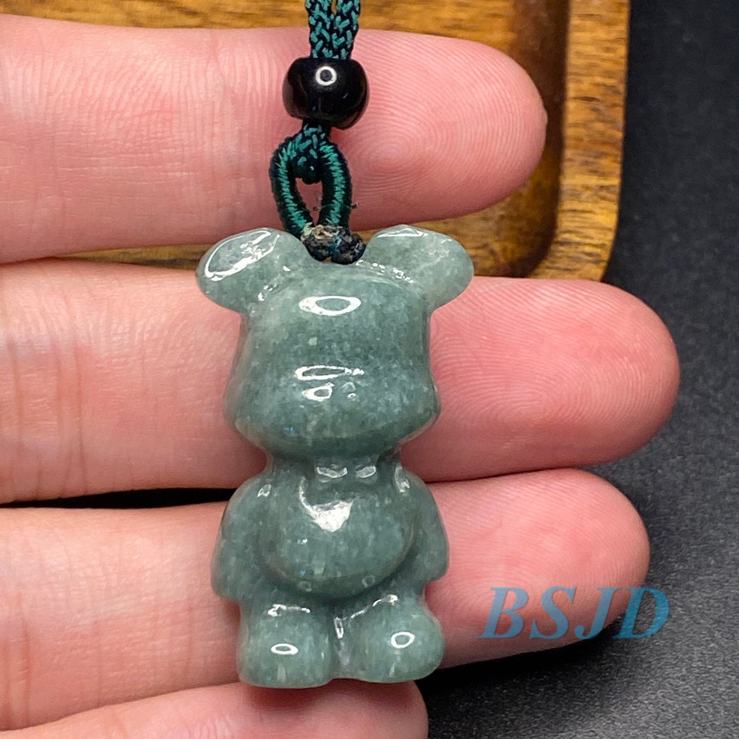 Cute Bear pendant Natural Green Grade A Jade Burma Jadeite 3d cartoon earrings  bead hand Carved Myanmar jade Pendant necklace jade gift