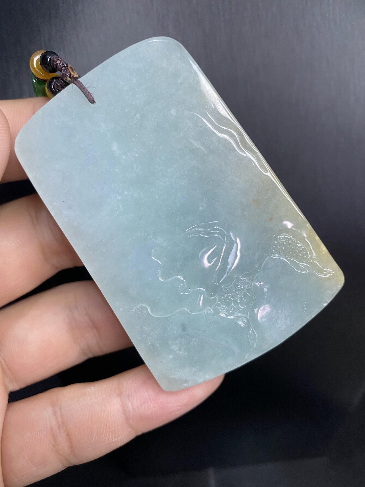 Natural Snowflakes Ice Jadeite Burma jade Translucent Grade A jade Landscape  pendant scenery necklace jewelry jade gift 天然翡翠山水牌