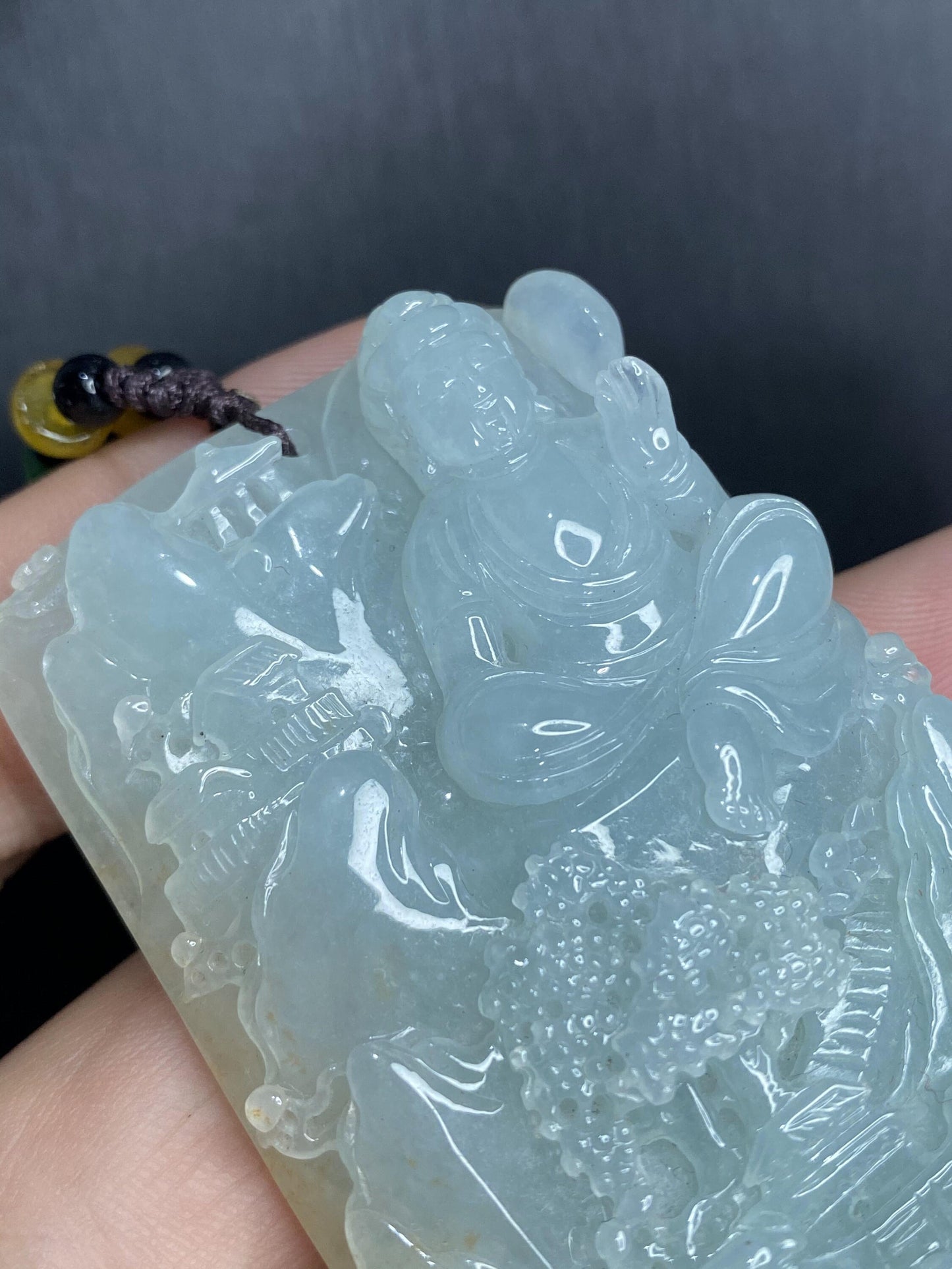 Natural Snowflakes Ice Jadeite Burma jade Translucent Grade A jade Landscape  pendant scenery necklace jewelry jade gift 天然翡翠山水牌