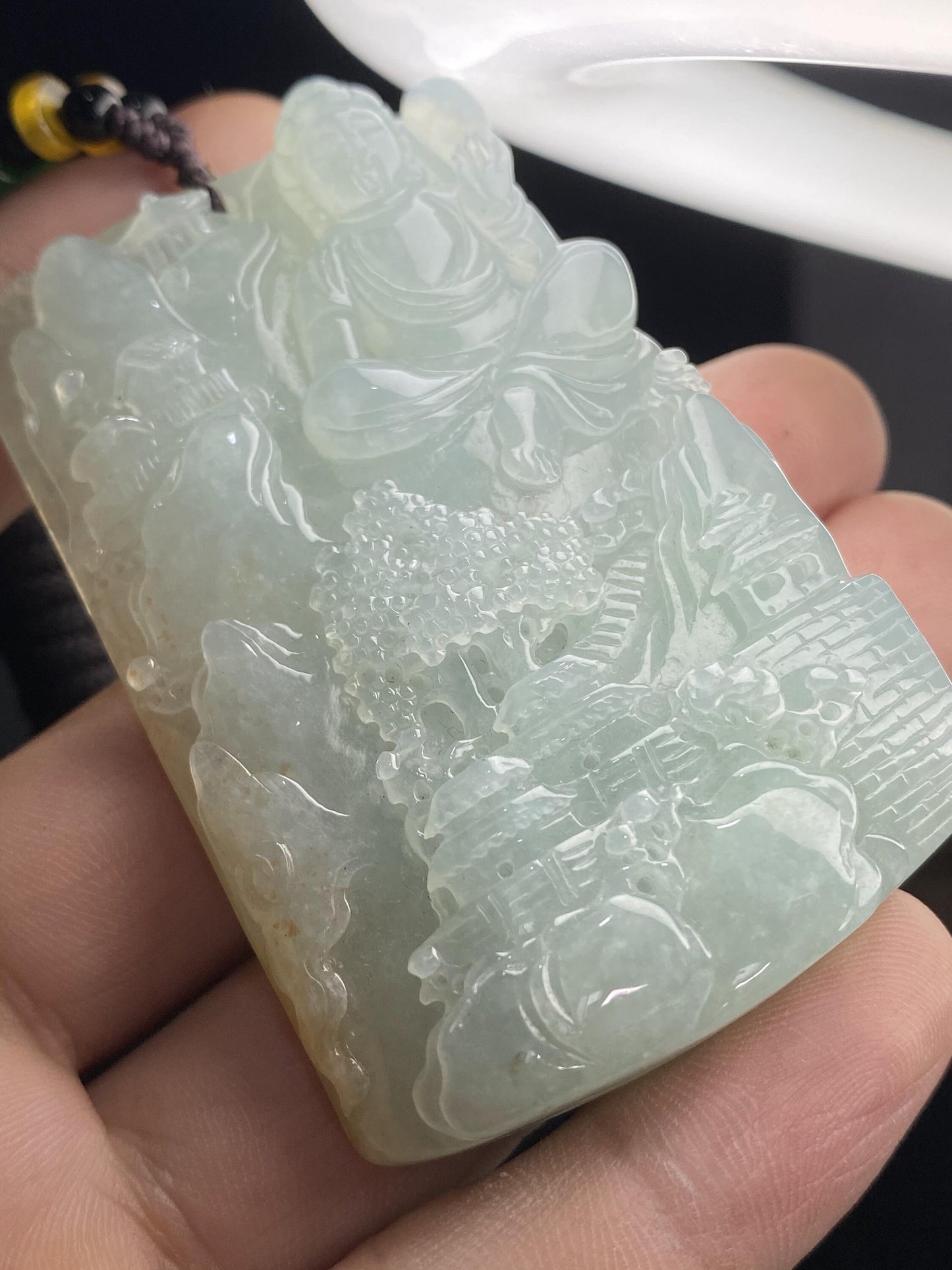 Natural Snowflakes Ice Jadeite Burma jade Translucent Grade A jade Landscape  pendant scenery necklace jewelry jade gift 天然翡翠山水牌