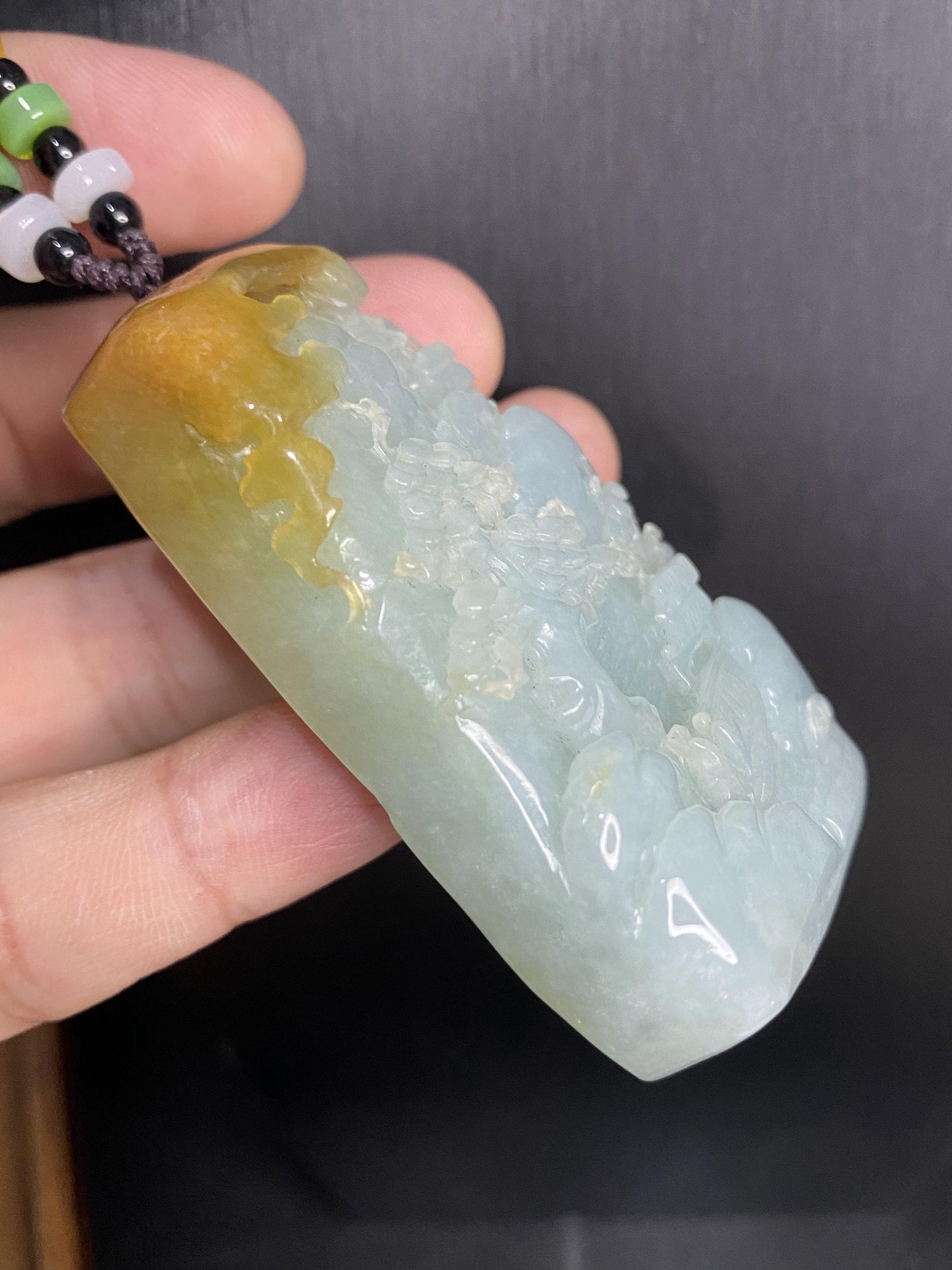 Natural Snowflakes Ice Jadeite Burma jade Translucent Grade A jade Landscape  pendant scenery necklace jewelry jade gift 天然翡翠山水牌