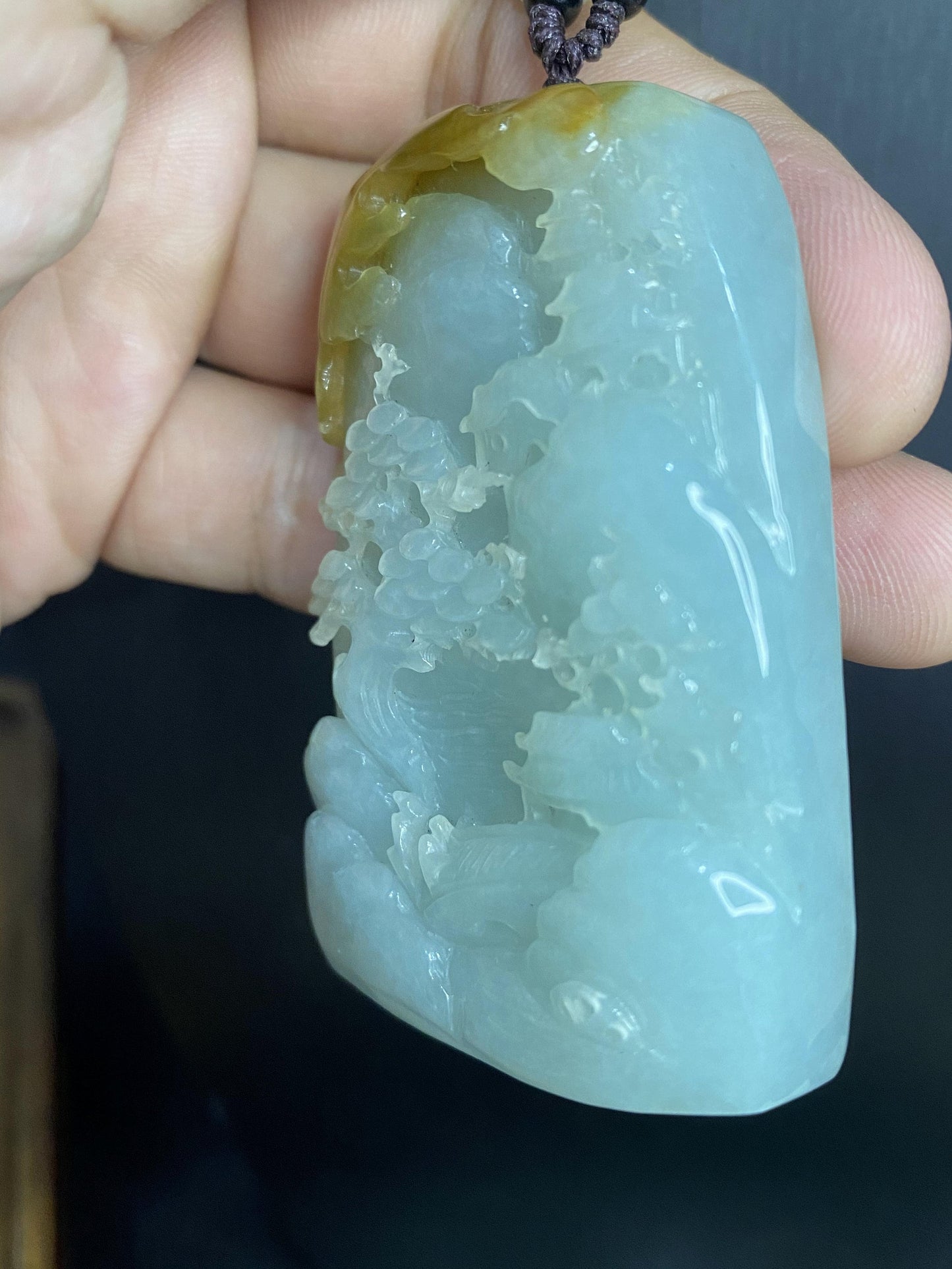 Natural Snowflakes Ice Jadeite Burma jade Translucent Grade A jade Landscape  pendant scenery necklace jewelry jade gift 天然翡翠山水牌