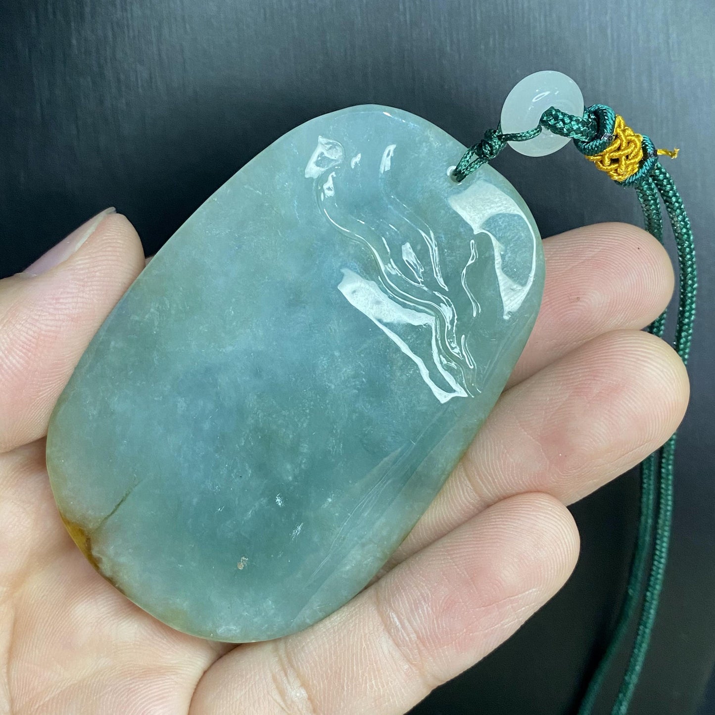 Natural Snowflakes Ice Jadeite Burma jade Translucent Grade A jade Landscape  pendant scenery necklace jewelry jade gift 天然翡翠山水牌