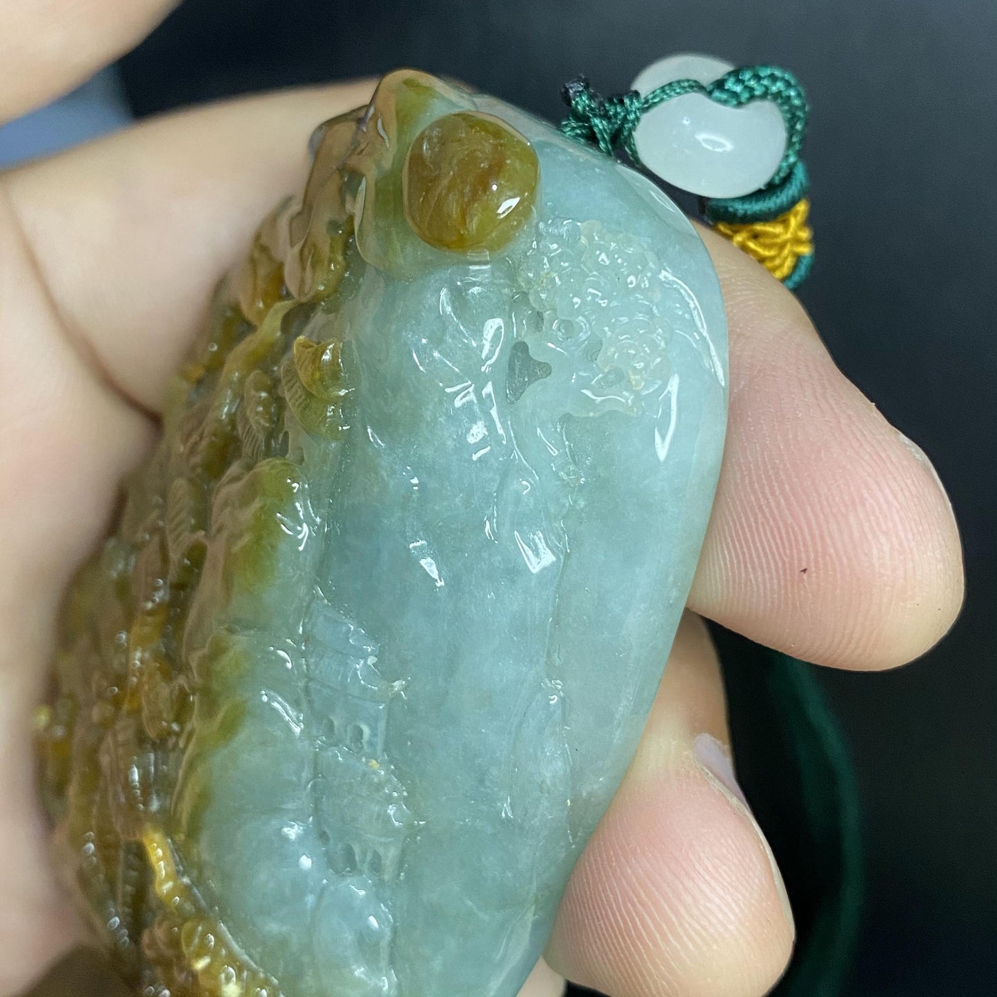 Natural Snowflakes Ice Jadeite Burma jade Translucent Grade A jade Landscape  pendant scenery necklace jewelry jade gift 天然翡翠山水牌