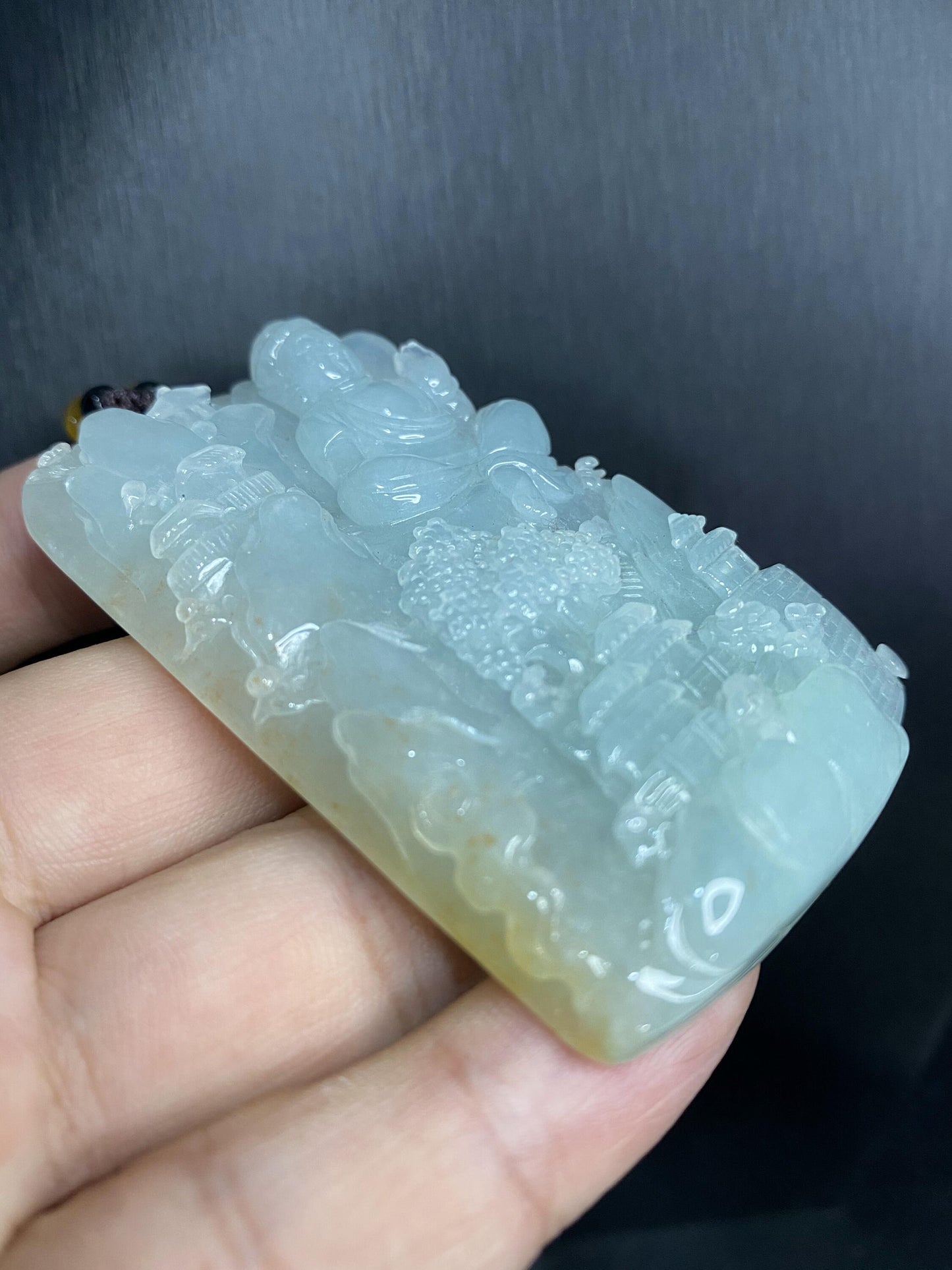 Natural Snowflakes Ice Jadeite Burma jade Translucent Grade A jade Landscape  pendant scenery necklace jewelry jade gift 天然翡翠山水牌