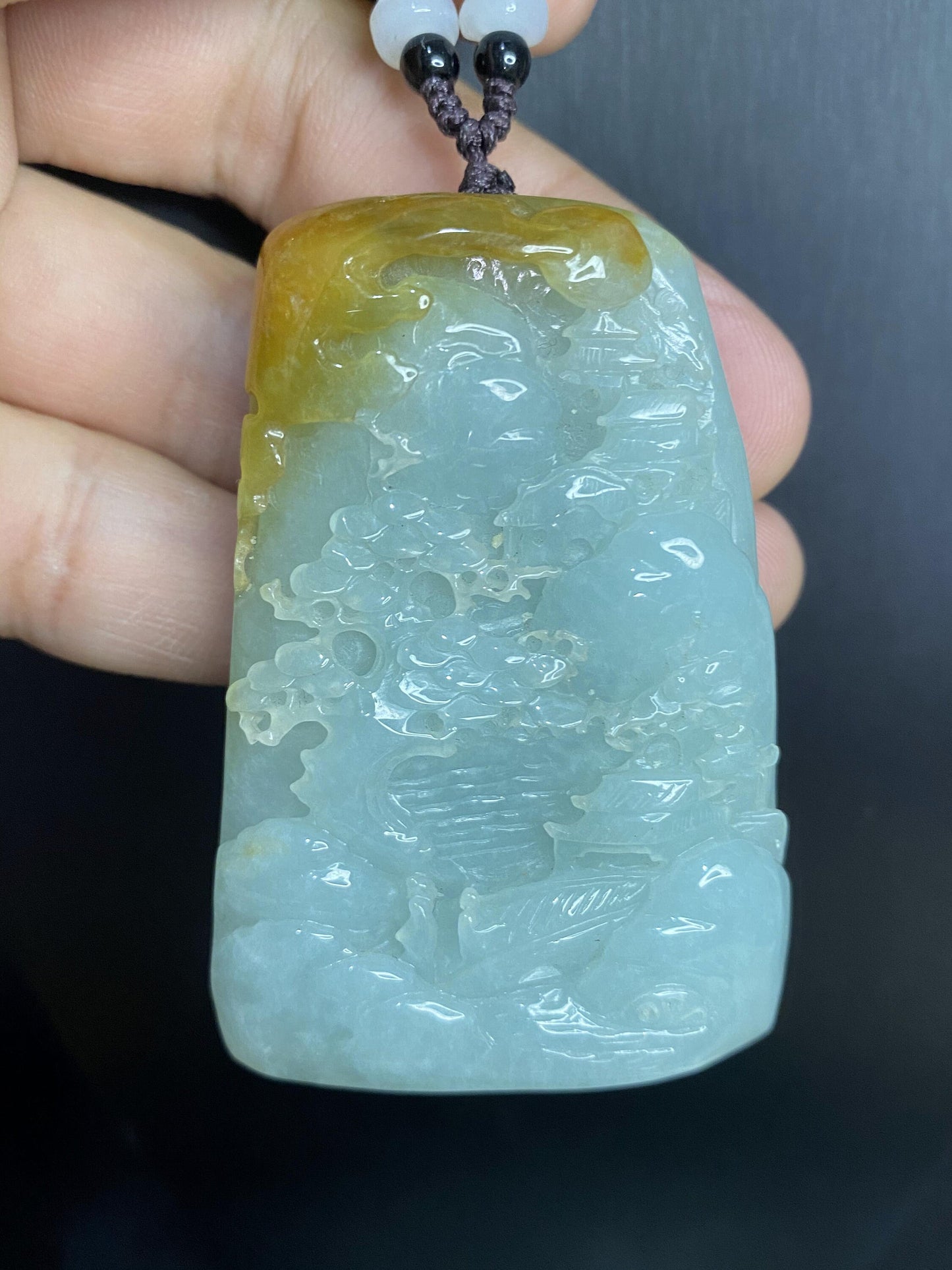 Natural Snowflakes Ice Jadeite Burma jade Translucent Grade A jade Landscape  pendant scenery necklace jewelry jade gift 天然翡翠山水牌