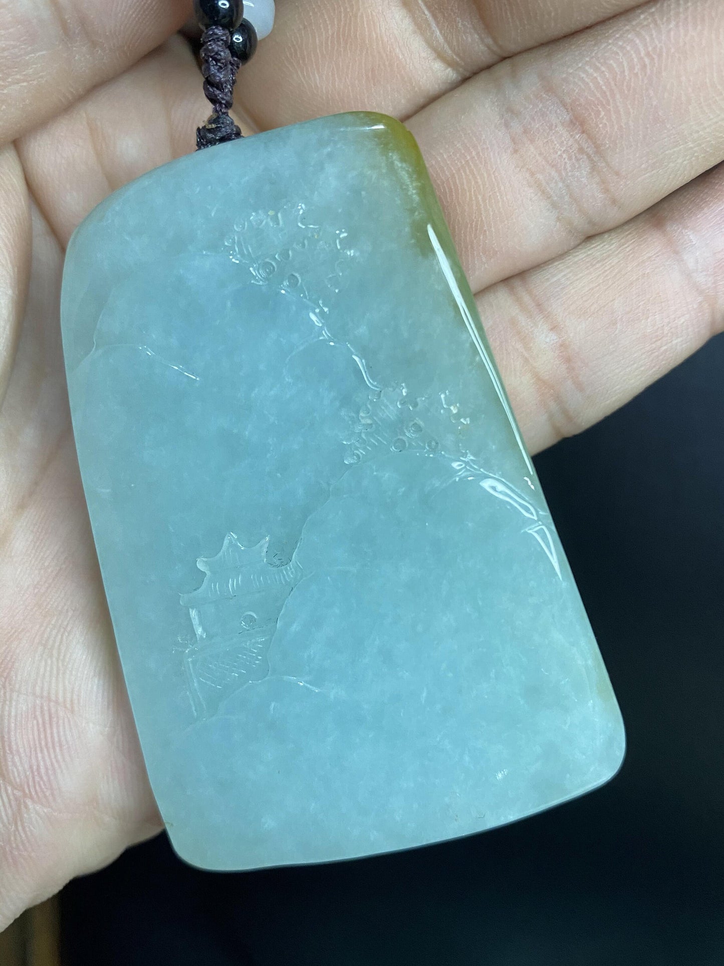 Natural Snowflakes Ice Jadeite Burma jade Translucent Grade A jade Landscape  pendant scenery necklace jewelry jade gift 天然翡翠山水牌