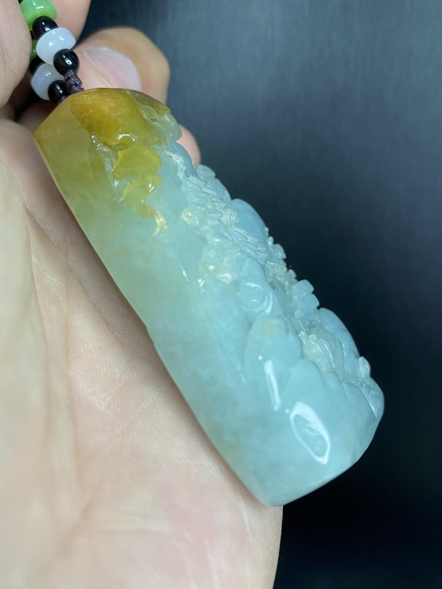 Natural Snowflakes Ice Jadeite Burma jade Translucent Grade A jade Landscape  pendant scenery necklace jewelry jade gift 天然翡翠山水牌