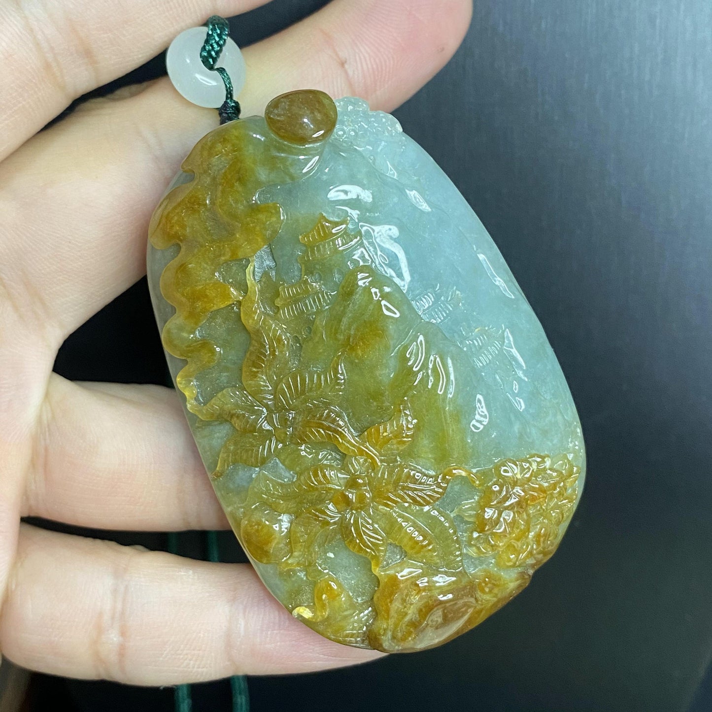 Natural Snowflakes Ice Jadeite Burma jade Translucent Grade A jade Landscape  pendant scenery necklace jewelry jade gift 天然翡翠山水牌