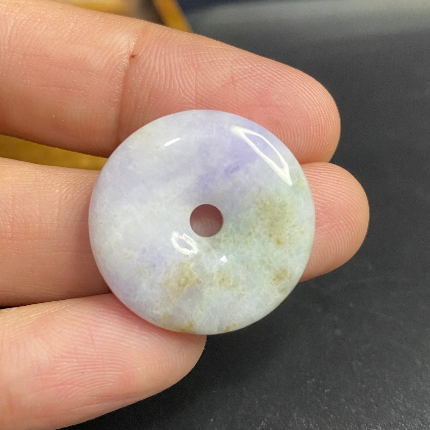 Donut Natural  lavender Grade A Jade Ice burma Jadeite Lady pendant necklace BEADS Anhänger Gemstone Kid baby Жадеит jadéite Flat 翡翠 平安扣