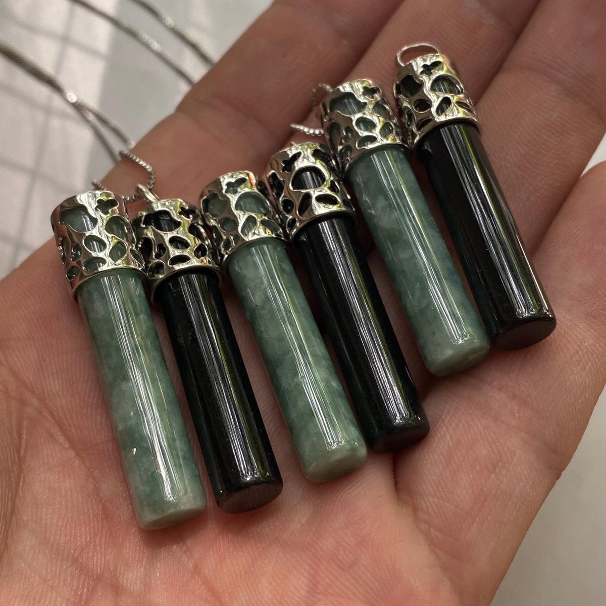 Crown cylinder Guatemala Jadeite Blue Grade A Jade rings Beads Jewelry DIY Earrings With S925 chain Guatemalan Jade supplies