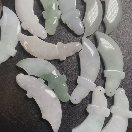 10PCS lot Wholesale  Knife Shape Hollow Grade A ICY Jade Burma Flat Roundness Beads Perle Chinese Carved ,Myanmar Jadeite