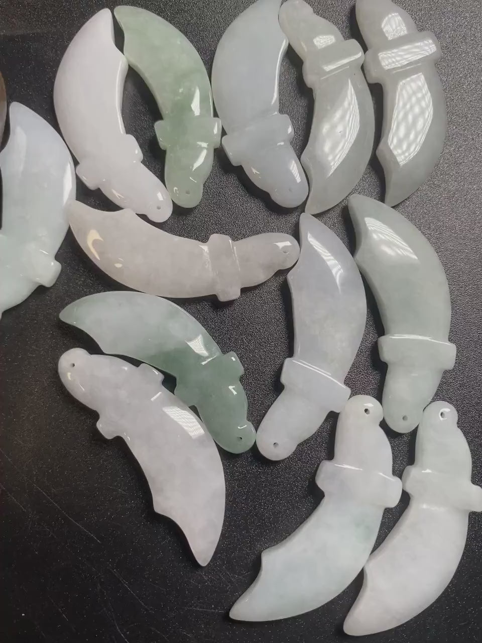 10PCS lot Wholesale  Knife Shape Hollow Grade A ICY Jade Burma Flat Roundness Beads Perle Chinese Carved ,Myanmar Jadeite