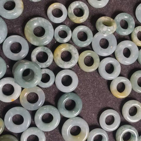 50pcs Natural Guatemalan jadeite big hole Bead Translucent Blue Grade A jade Donut DIY jewelry Earrings drop beads Guatemala jade doughnut