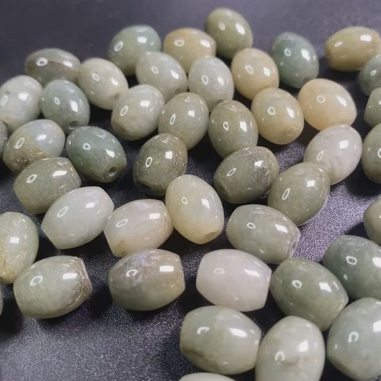 100Pcs Oval shape Grade A Jade Burma Jadeite Beads WHITE Gray Perle DIY jade necklace earrings ,Jade barrel tube