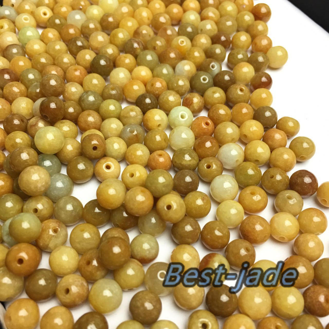 50PCS (Wholesale) 3mm~13mm Grade A ICY Jade Jadeite Flat Roundness Beads Ball YELLOW Chinese Best-jade