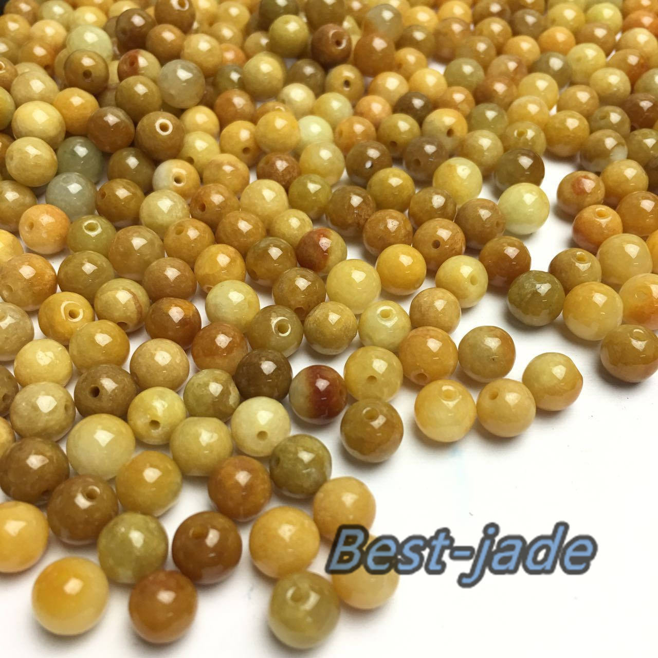 50PCS (Wholesale) 3mm~13mm Grade A ICY Jade Jadeite Flat Roundness Beads Ball YELLOW Chinese Best-jade