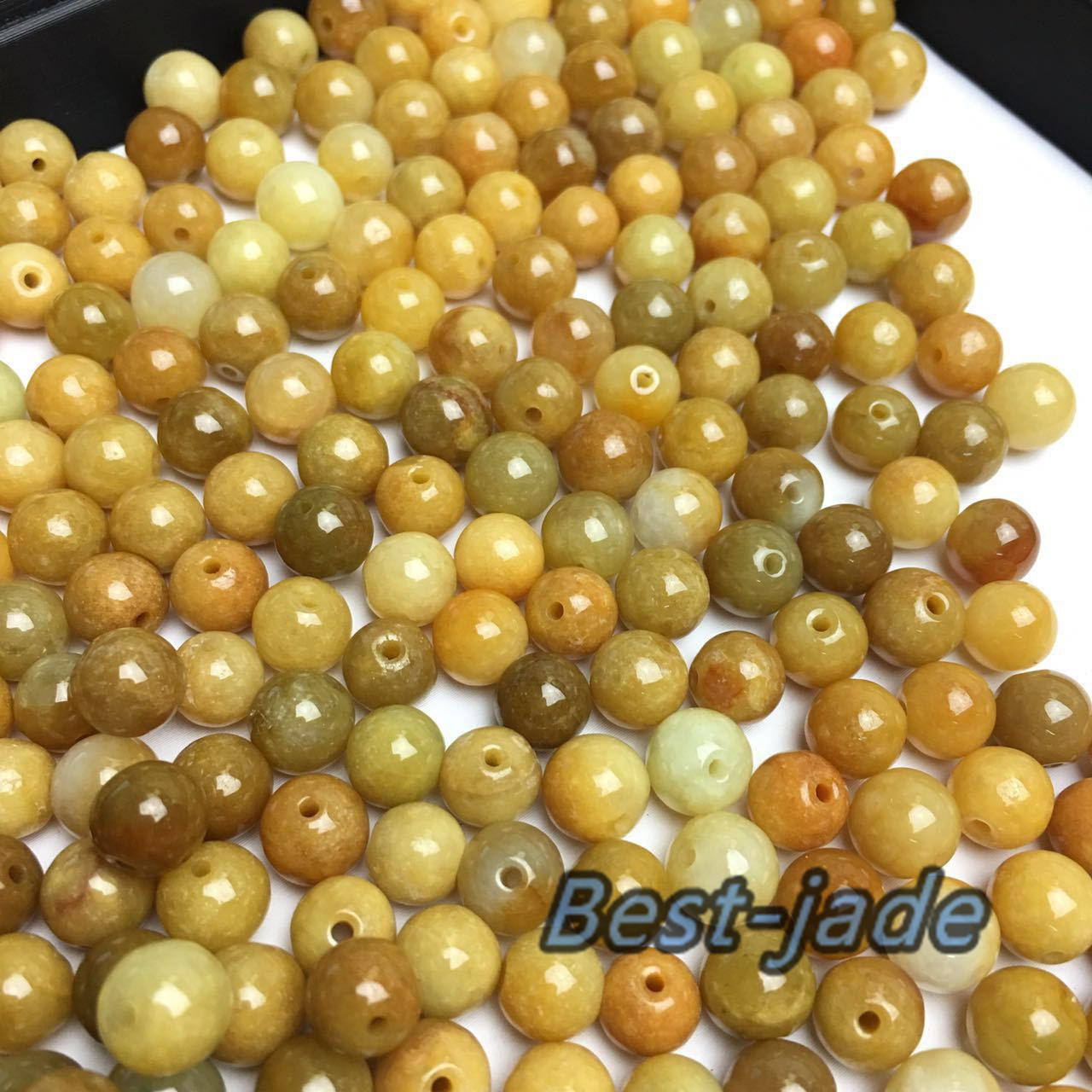 50PCS (Wholesale) 3mm~13mm Grade A ICY Jade Jadeite Flat Roundness Beads Ball YELLOW Chinese Best-jade