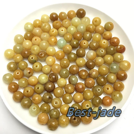 50PCS (Wholesale) 3mm~13mm Grade A ICY Jade Jadeite Flat Roundness Beads Ball YELLOW Chinese Best-jade