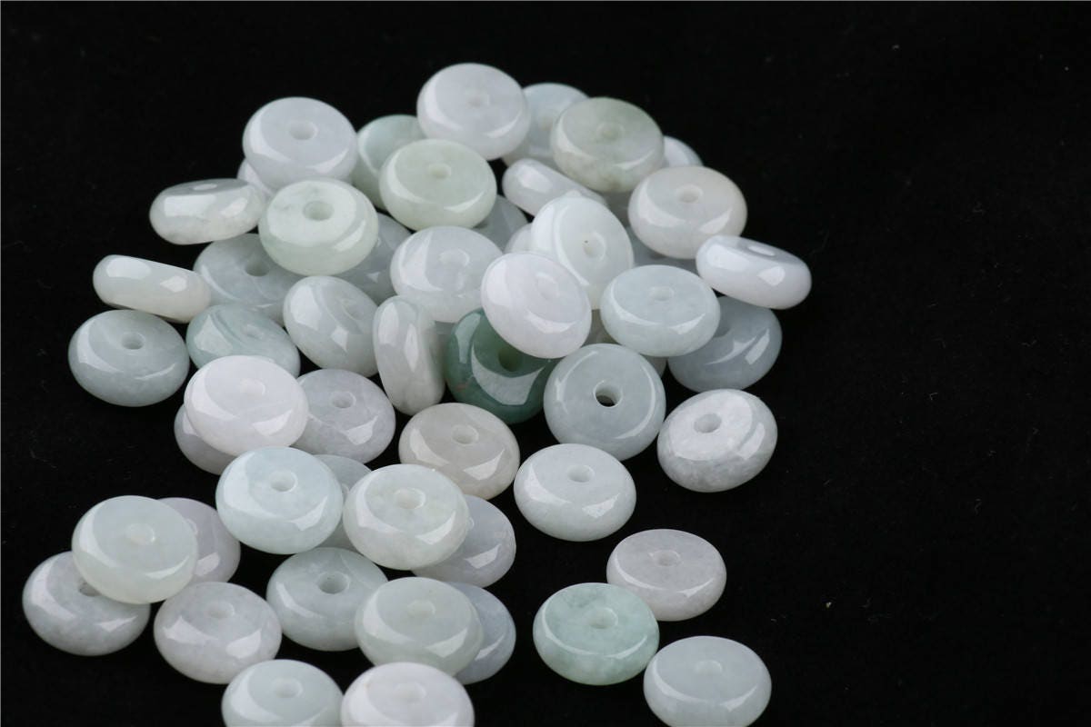 100PCS (Wholesale) 8-12mm Grade A ICY Jade Jadeite Flat Roundness Beads Ball GREEN WHITE Button peace buckle Chinese Best-jade