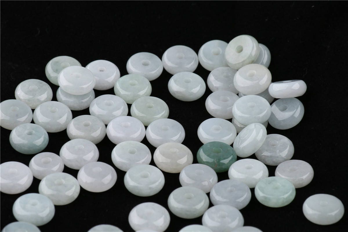 100PCS (Wholesale) 8-12mm Grade A ICY Jade Jadeite Flat Roundness Beads Ball GREEN WHITE Button peace buckle Chinese Best-jade