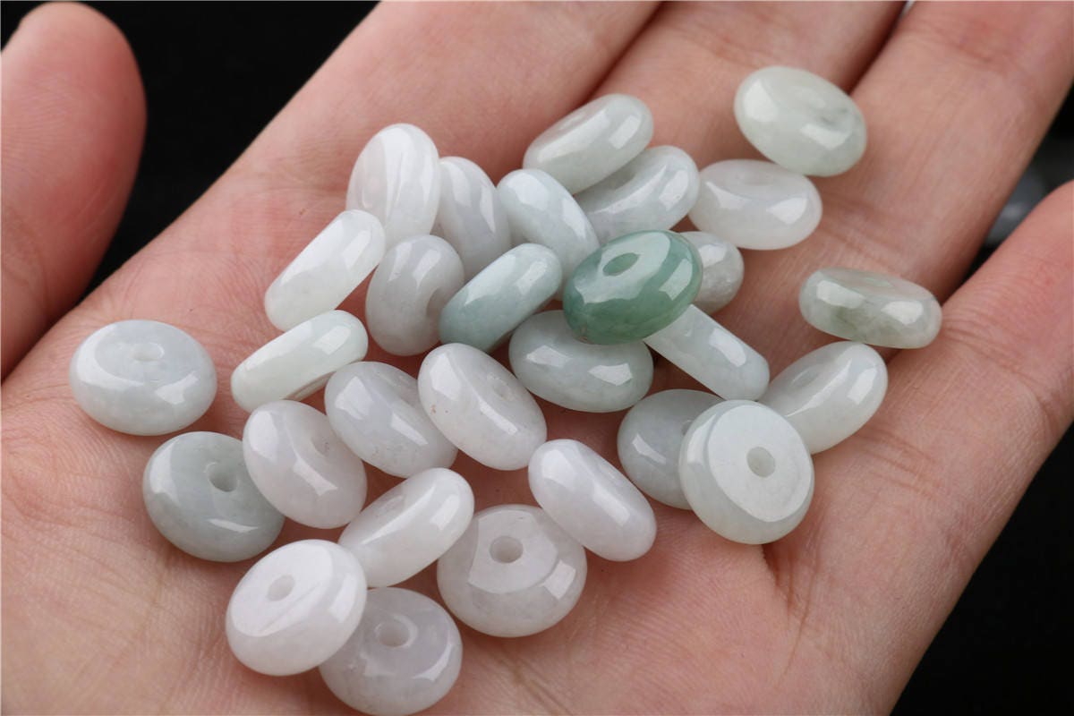 100PCS (Wholesale) 8-12mm Grade A ICY Jade Jadeite Flat Roundness Beads Ball GREEN WHITE Button peace buckle Chinese Best-jade