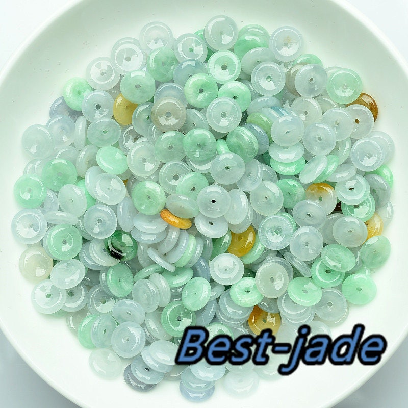 100Pcs 8-12mm Nature Grade A Jade Green Jadeite Flat Roundness Beads Donut DIY jade Earrings ringBest-jade