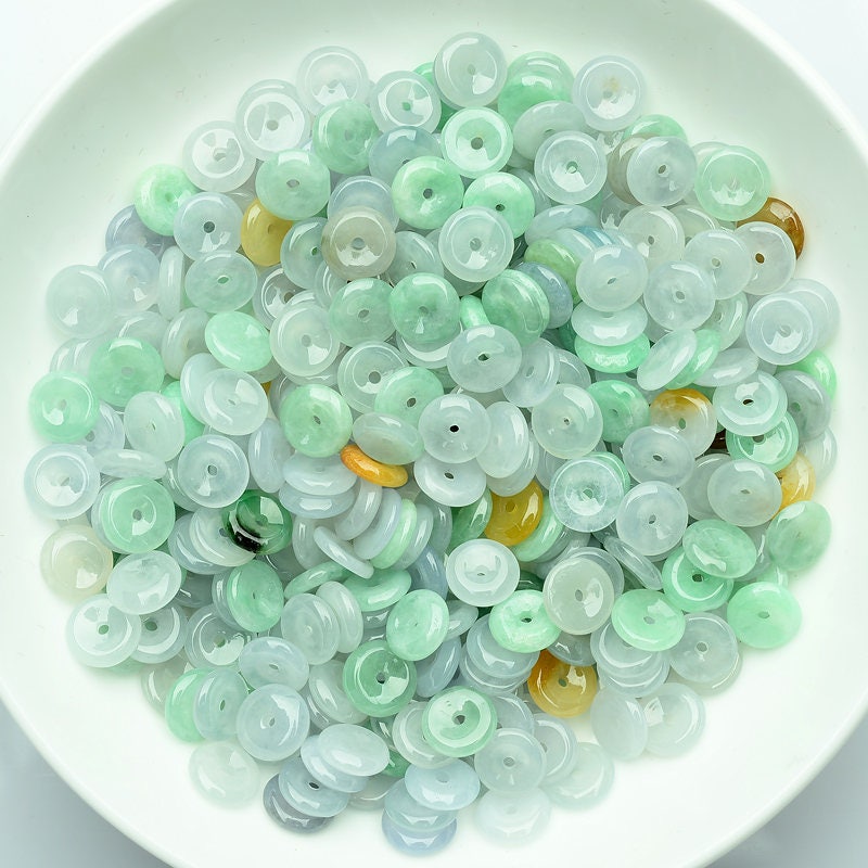 100Pcs 8-12mm Nature Grade A Jade Green Jadeite Flat Roundness Beads Donut DIY jade Earrings ringBest-jade