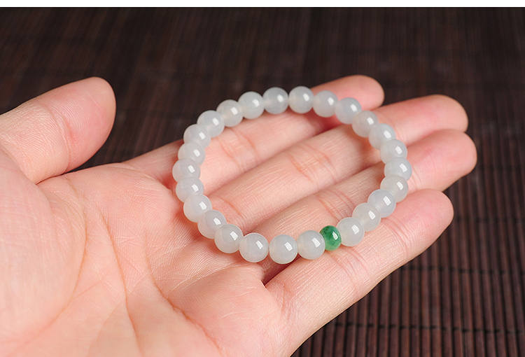 High quality Grade A Natural Jadeite 7*7mm Hand carved Jade Round bead Ball bangle Bracelet Chain Green gemstone Burma Lady