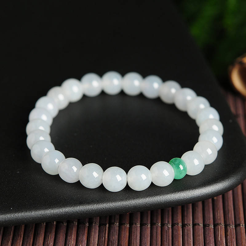 High quality Grade A Natural Jadeite 7*7mm Hand carved Jade Round bead Ball bangle Bracelet Chain Green gemstone Burma Lady