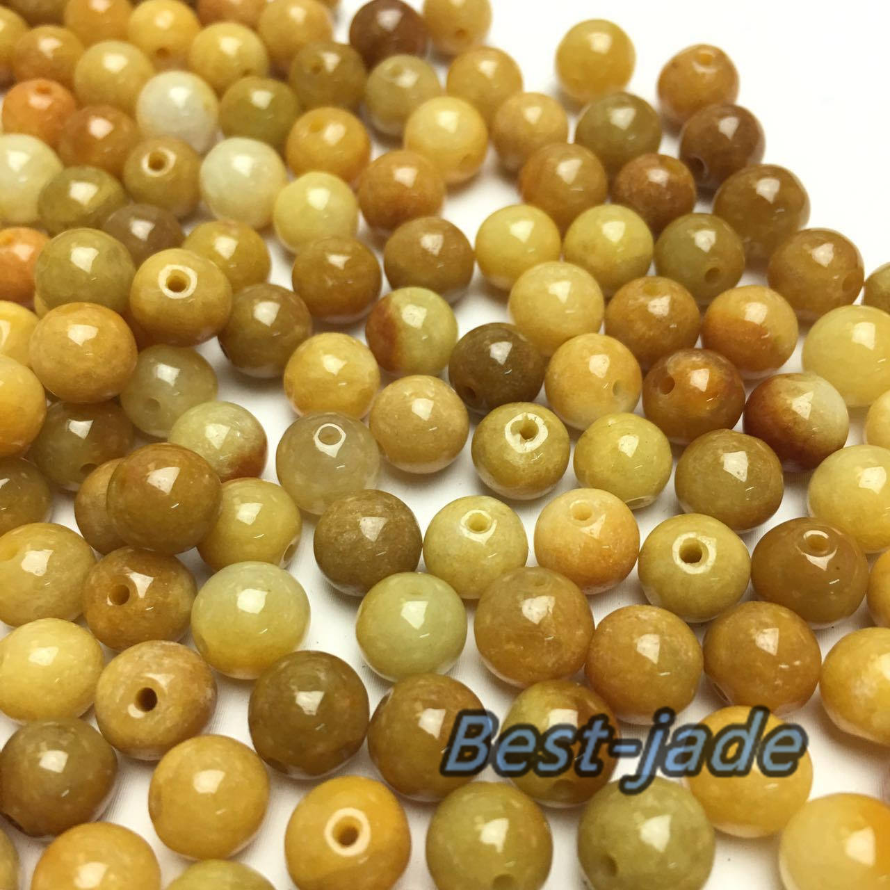 50PCS (Wholesale) 3mm~13mm Grade A ICY Jade Jadeite Flat Roundness Beads Ball YELLOW Chinese Best-jade