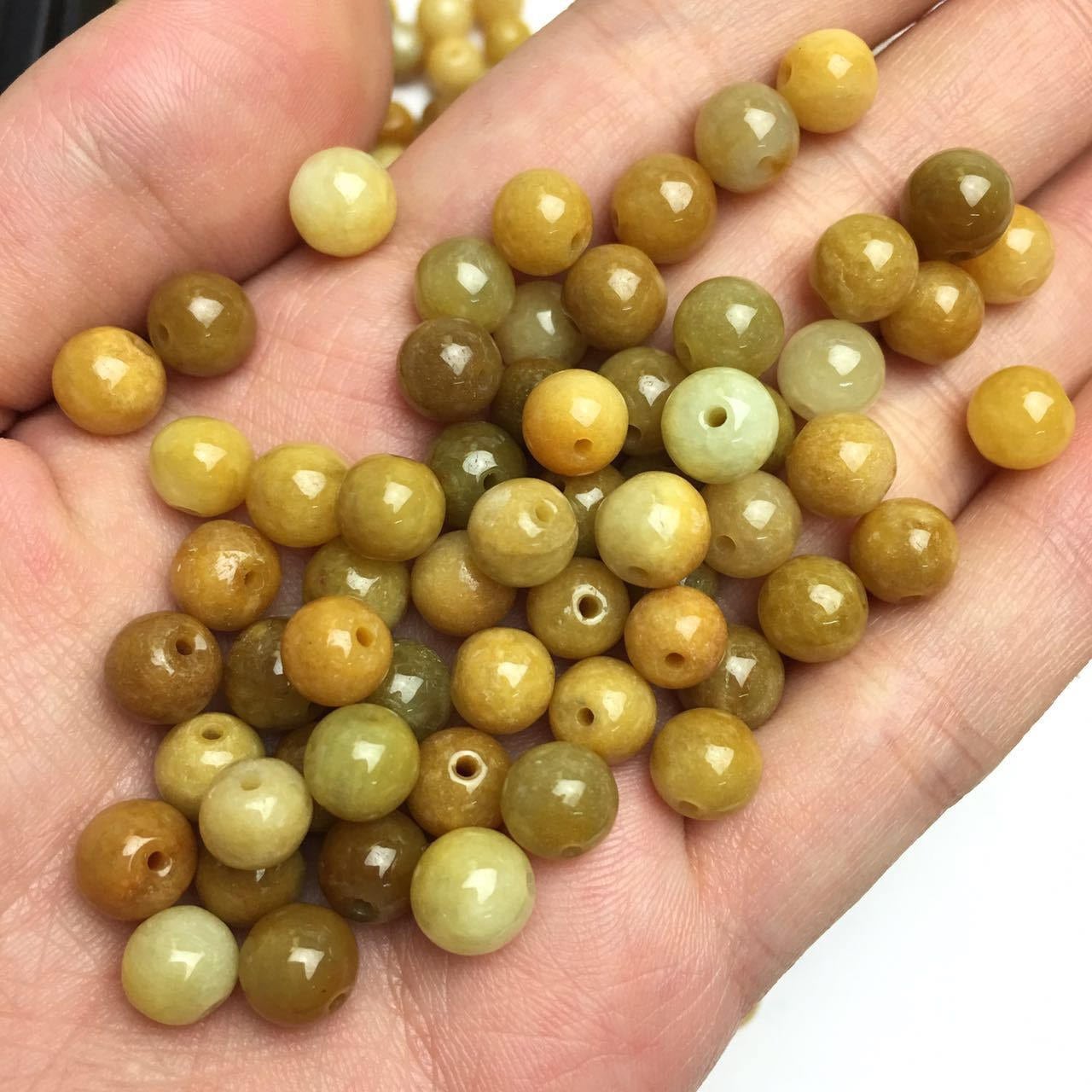 50PCS (Wholesale) 3mm~13mm Grade A ICY Jade Jadeite Flat Roundness Beads Ball YELLOW Chinese Best-jade