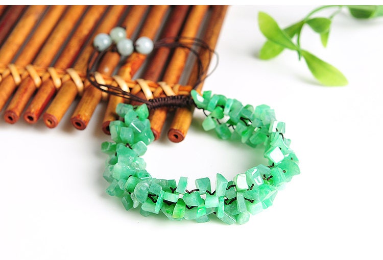 Natural Green Jade Green Grade A Myanmar Jadeite bead Bracelet Chain Burma Lady fine jewlery jade gift