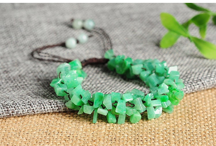 Natural Green Jade Green Grade A Myanmar Jadeite bead Bracelet Chain Burma Lady fine jewlery jade gift