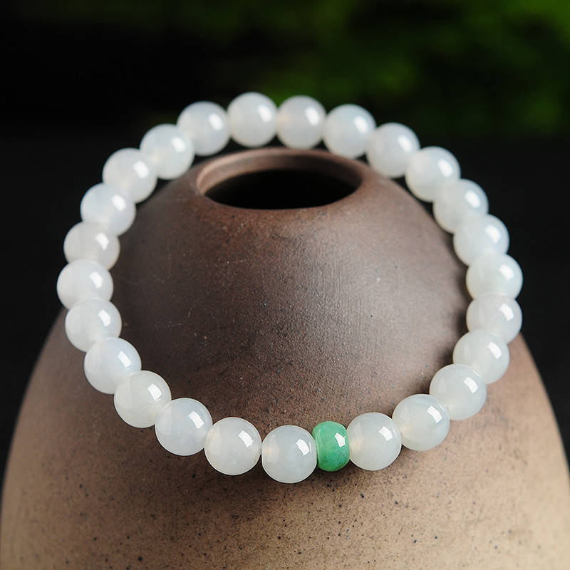 High quality Grade A Natural Jadeite 7*7mm Hand carved Jade Round bead Ball bangle Bracelet Chain Green gemstone Burma Lady