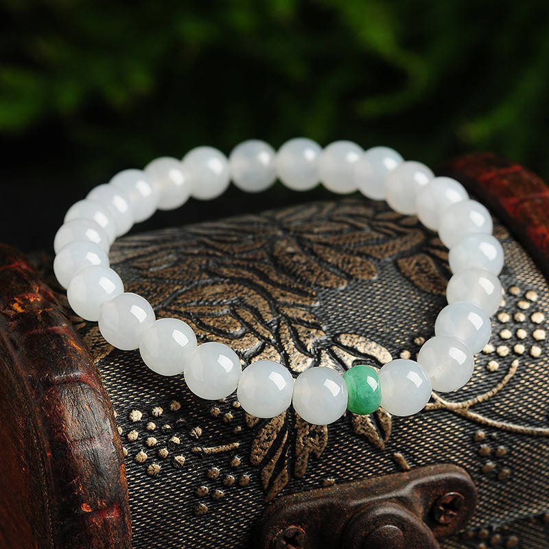 High quality Grade A Natural Jadeite 7*7mm Hand carved Jade Round bead Ball bangle Bracelet Chain Green gemstone Burma Lady