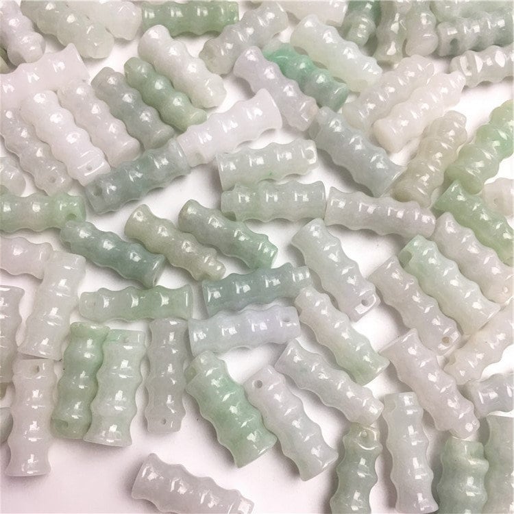 10PCS 20x7mm Bamboo Natural Green Grade A Jade ICE Jadeite Carved Beads DIY necklace Chinese Earrings Drop gift