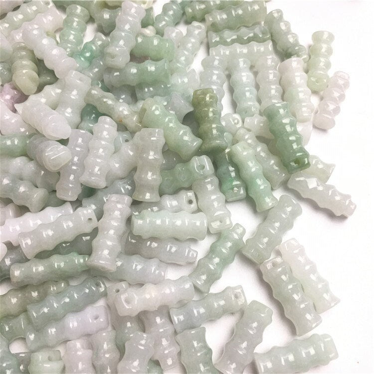 10PCS 20x7mm Bamboo Natural Green Grade A Jade ICE Jadeite Carved Beads DIY necklace Chinese Earrings Drop gift