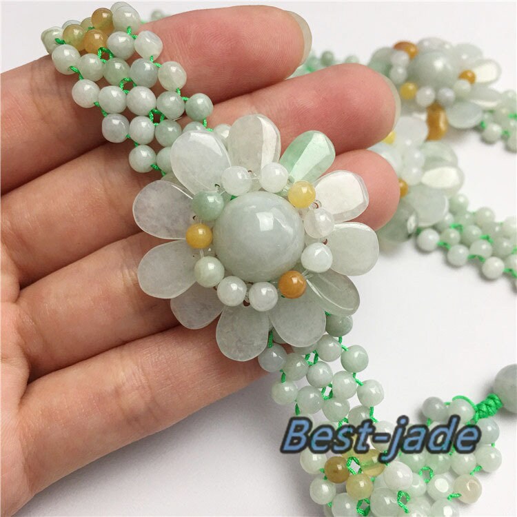 10PCS Flower beads Grade A Natural Jadeite Hand carved Jade bangle Bracelet Chain stone Armband n.  string rope Blume f.   fleur