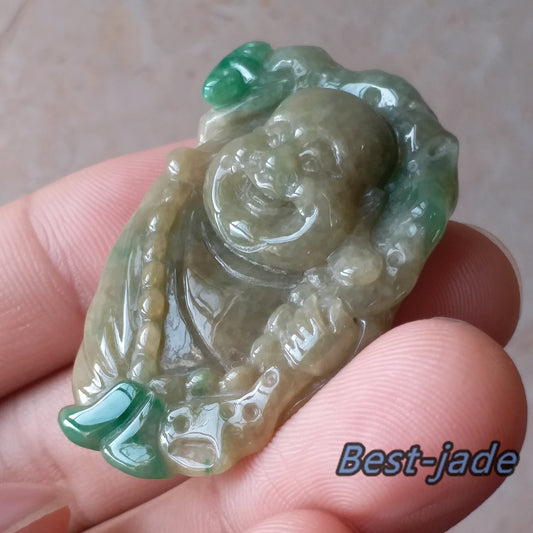 Natural Jadeite Yellow & Green Buddha Burma Grade A JADE Lady pendant necklace Jadeware