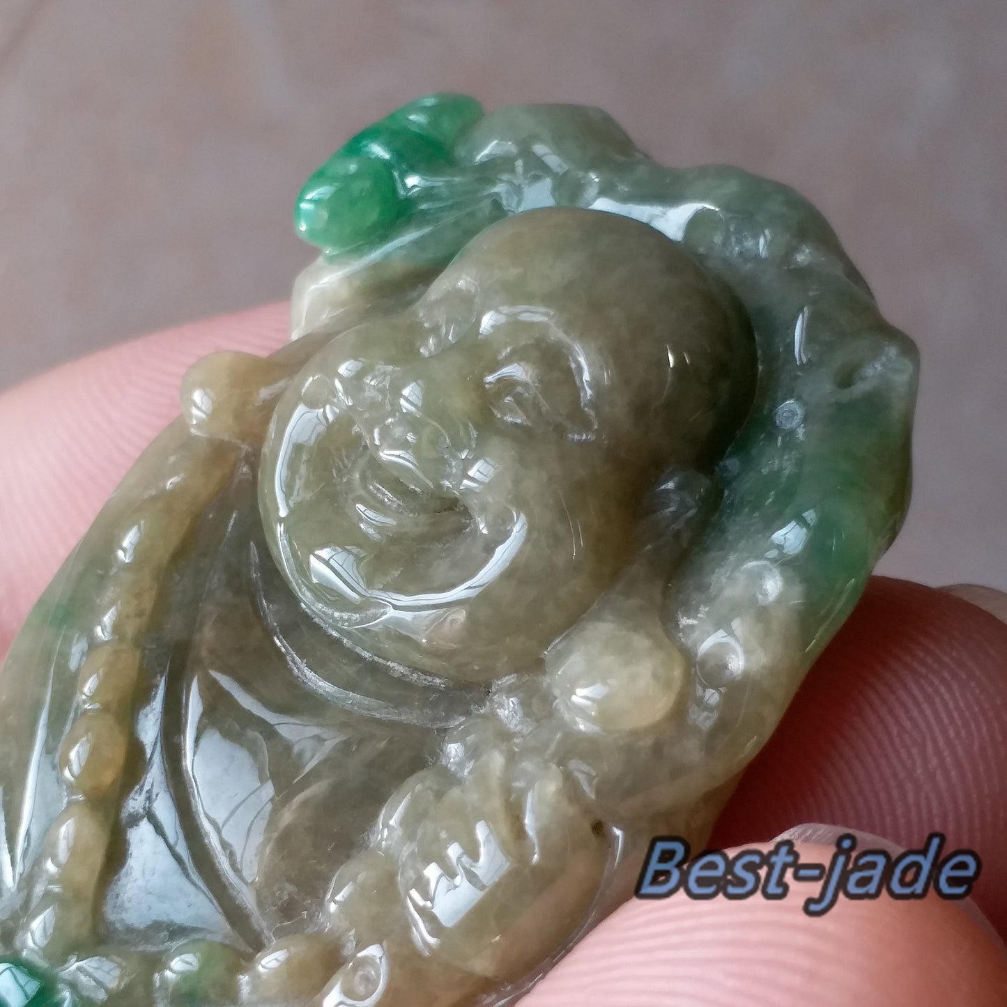 Natural Jadeite Yellow & Green Buddha Burma Grade A JADE Lady pendant necklace Jadeware