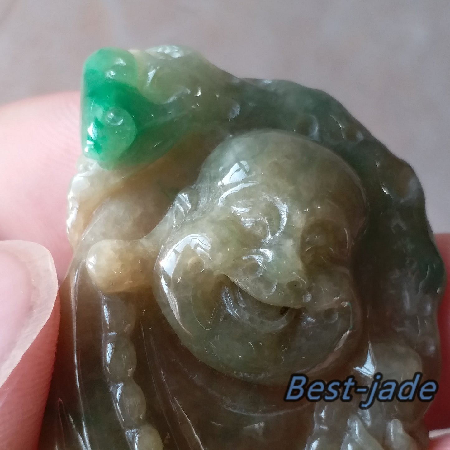 Natural Jadeite Yellow & Green Buddha Burma Grade A JADE Lady pendant necklace Jadeware