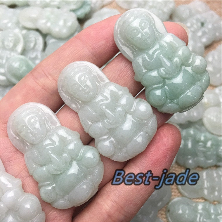 KWAN YIN Guanyin Natural Grade A Jade Green Burma Jadeite child Female jade gift