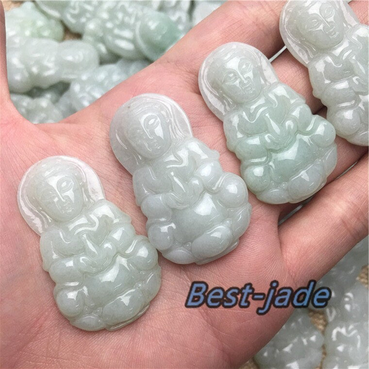 KWAN YIN Guanyin Natural Grade A Jade Green Burma Jadeite child Female jade gift