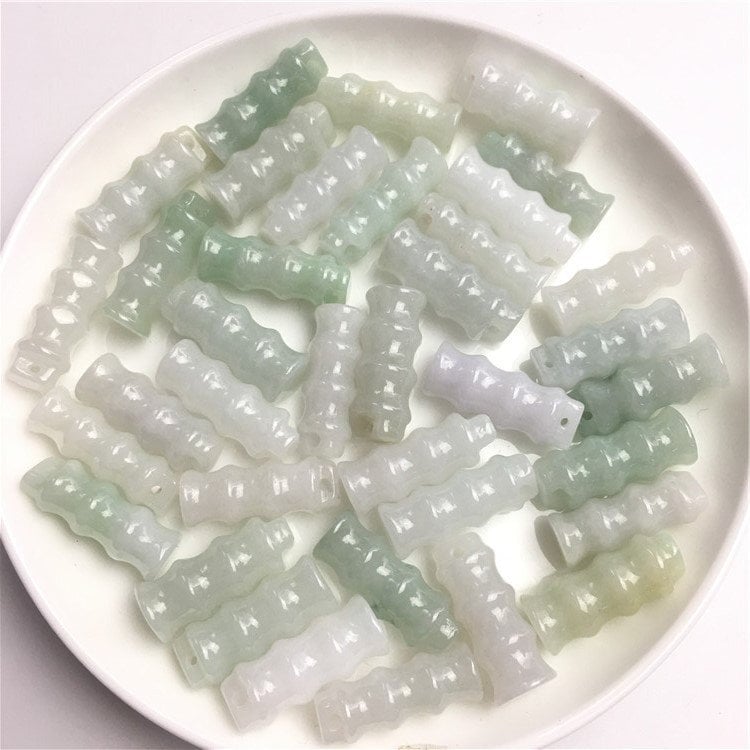 10PCS 20x7mm Bamboo Natural Green Grade A Jade ICE Jadeite Carved Beads DIY necklace Chinese Earrings Drop gift