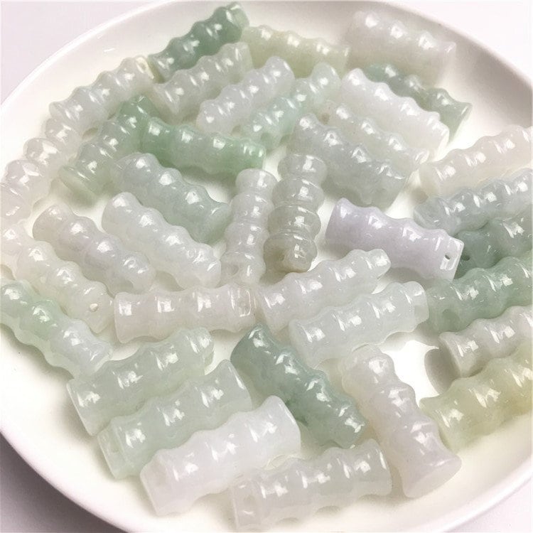 10PCS 20x7mm Bamboo Natural Green Grade A Jade ICE Jadeite Carved Beads DIY necklace Chinese Earrings Drop gift